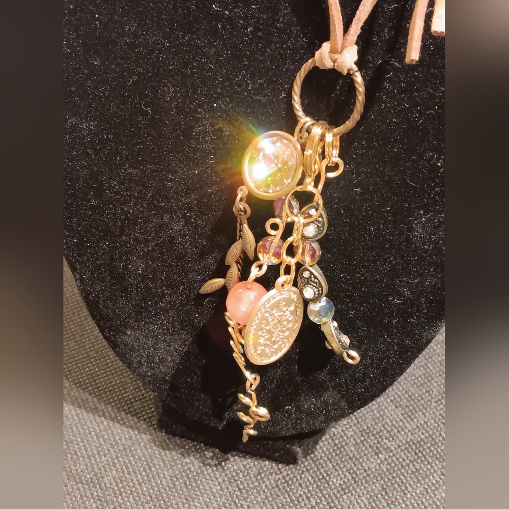 Long Necklace Crystal Charm Coin